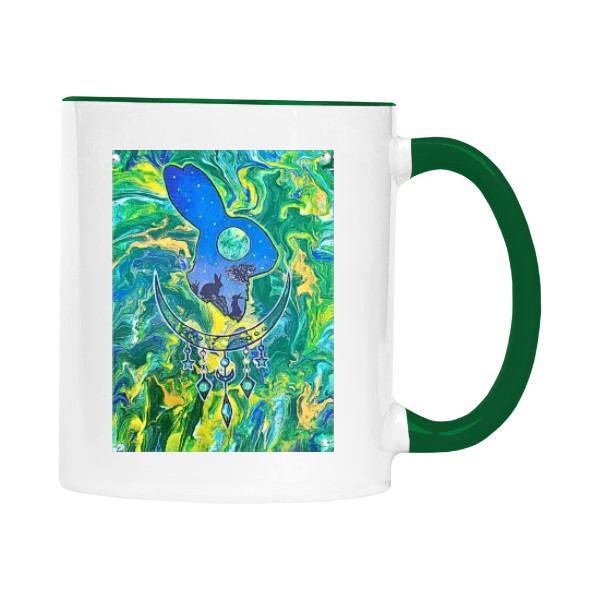 Hrnek malý barevný s potiskem Králík – Mystický zvířecí motiv měsíce s hvězdami